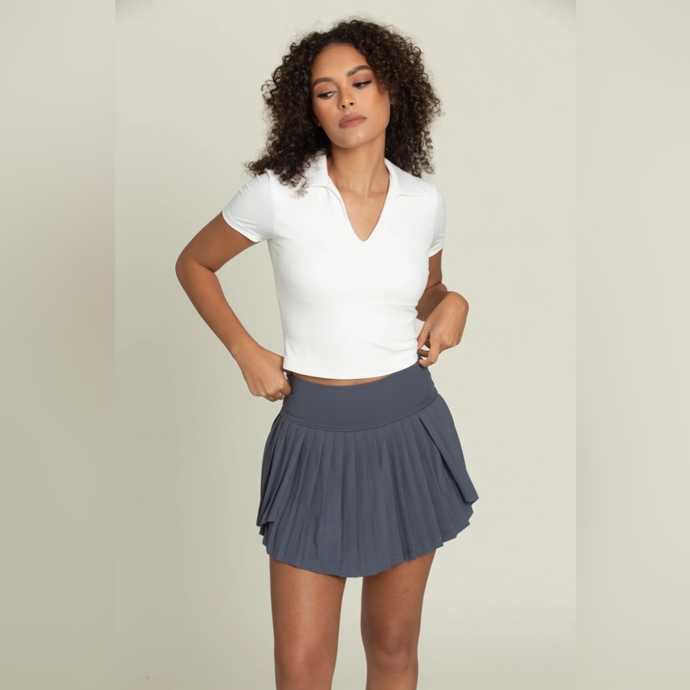 Gold Hinge Navy Tiered Pleated Tennis Skirt Size S